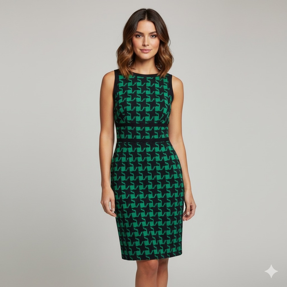 Carlisle sleeveless Green and Black Houndstooth Dress NWT size 8